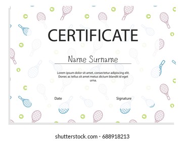 Sport certificate with tennis pattern