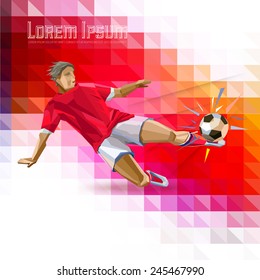 Sport championship. France euro 2016 Vector concept of soccer player with geometric background and geometric figures combination of different colors. Creative football design with labels for you.