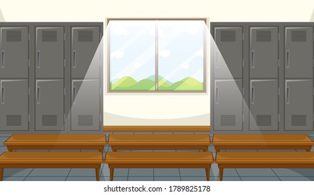 Sport changing room with locker background illustration