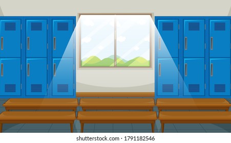 Sport changing room with locker background illustration