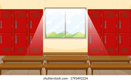 Sport changing room with locker background illustration