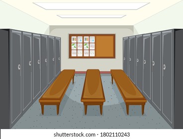 Sala de cambio deportiva con ilustración de fondo de bloqueo