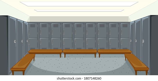 Sport changing room with locker background illustration