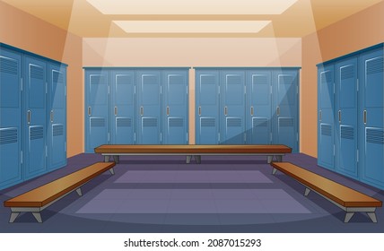 Sport changing room with locker background illustration