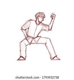 Sport character concept for wushu. Young man showing wushu stance illustration design