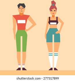 sport character male and female - vector illustration