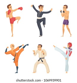 Sport characters in action poses. Taekwondo karate fighters