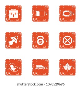 Sport child icons set. Grunge set of 9 sport child vector icons for web isolated on white background