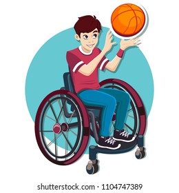 Sport for Children with disabled activity. Boy with a basketball. 
