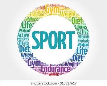 SPORT circle stamp word cloud, fitness, sport, health concept