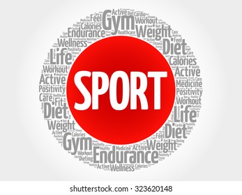 SPORT circle stamp word cloud, fitness, sport, health concept