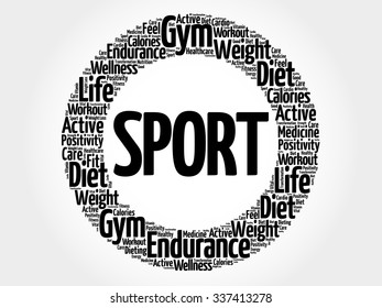SPORT circle stamp word cloud, fitness, sport, health concept
