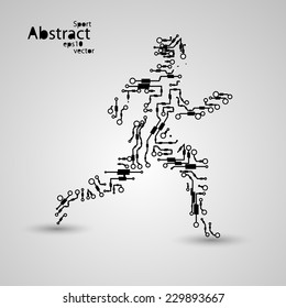 Sport circuit board running man eps10, vector elegant illustration