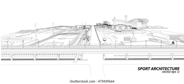 Sport city Vector Sketch. Architecture - Illustration