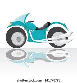 sport classic blue motorcycle icon.  bike on white background with reflection. sport motorcycle illustration