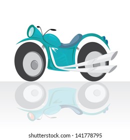 sport classic blue motorcycle icon.  bike on white background with reflection. sport motorcycle illustration