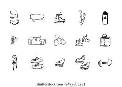 Sport clipart. Vector doodle sport icons and symbols. Hand drawn healthy objects