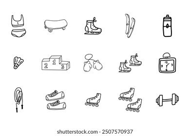 Sport clipart. Vector doodle sport icons and symbols. Hand drawn healthy objects