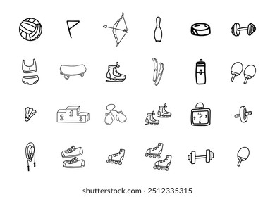 Sport clipart. Vector doodle sport icons and symbols. Hand drawn healthy objects