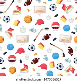 Sport clothes and equipment seamless pattern vector illustration.