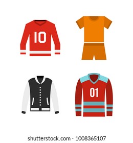 Sport clothes icon set. Flat set of sport clothes vector icons for web design isolated on white background
