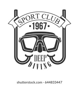 Sport club deep diving 1967 vintage logo. Black and white vector Illustration