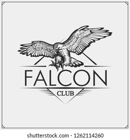 Sport Club Emblem With Falcon Head. Print Design For T-shirts.