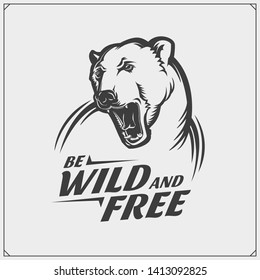 Sport Club Emblem With Polar Bear. Print Design For T-shirt.