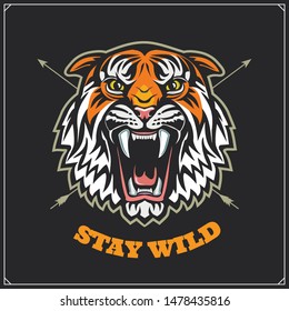 Sport club emblem with tiger.  Print design fot t-shirt. 