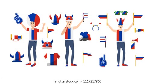 Sport club fans buffs cheerleaders supporters outfits clothing and accessoires flat icons collection isolated vector illustration