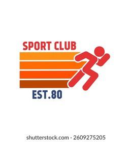 Sport Club with Running Man Emoticon and Retro Line, Perfect for Print, Apparel, etc