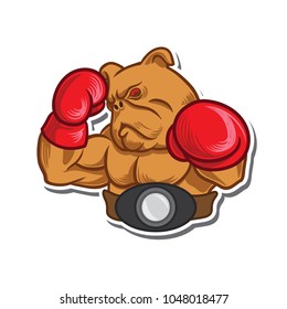 sport color boxing pit bull mascot. boxing gloves with belt.cartoon character vector illustration