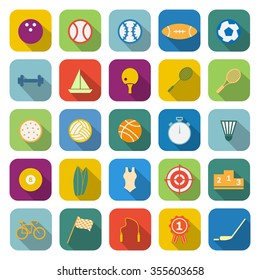 Sport color icons with long shadow on white background