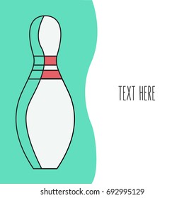 sport & competition art background isolated. concept with one clean simple modern Bowling pin cartoon flat design style vector illustration on a black line & outline with text.