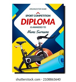 Sport Competition Diploma. Gym Poster Sport Workout Background Training Flyer. Muscle Event. Realistic Vector Illustration