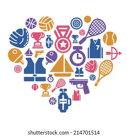 Sport Competition Icons in Heart Shape