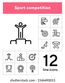 Sport competition line icon set. Set of line icons on white background. Target, arrow, pool. Winning concept. Vector illustration can be used for topics like sport, Olympic games