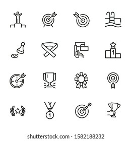 Sport competition line icon set. Set of line icons on white background. Target, arrow, pool. Winning concept. Vector illustration can be used for topics like sport, Olympic games