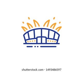 Sport complex sign. Arena stadium line icon. Championship building symbol. Colorful outline concept. Blue and orange thin line arena stadium icon. Vector