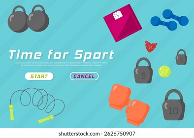 Sport concept with 3d icon of dumbbell and bicycle showing fitness training set for healthy lifestyle with water bottle shaker shoes and gym apparel in isolated illustration of active workout equipmen