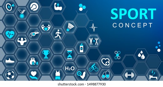 Sport concept background. Set of fitness and health flat icons. Collection health care sport sign icons – stock vector