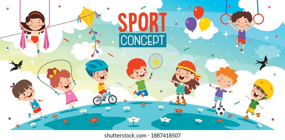 Sport Concept Design With Funny Children