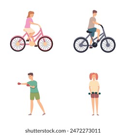 Sport concept icons set cartoon vector. Teenager doing physical exercise. Fitness or physical training