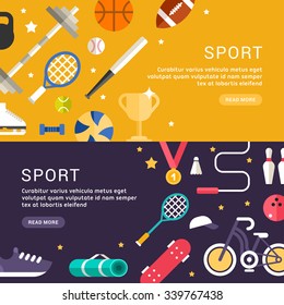 Sport Concept.  Sports Equipment. Vector Illustrations and Icons in Flat Design Style for Web Banners or Promotional Materials