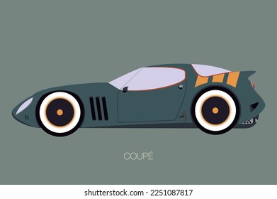 sport coupe car side view, flat design style, fully editable