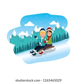 sport couple in snowboard scene