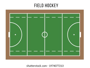 Sport court for Field Hockey. Top view. Green grass playground flat vector illustration. Equipment for sport matches.