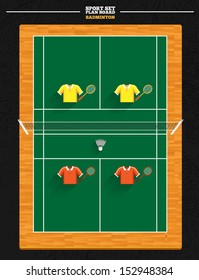 Sport court series | Badminton and court vector and player position