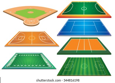 Sport courts and fields, perspective view. Can be used for demonstration, education, strategic planning and other proposes.