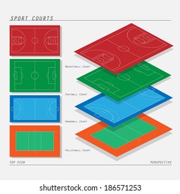 Sport Courts Perspective View Vector 